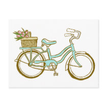 Pretty Blue Bicycle with Tulips Postcards