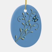Pretty Blue Daisy & Butterfly Doodle Ornament