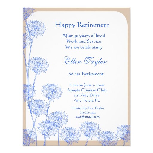 Pretty Blue Dandelion Retirement Party Invitation (front side)