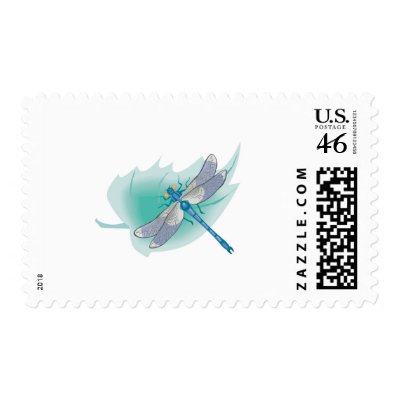 pretty blue dragonfly on leaf Postage