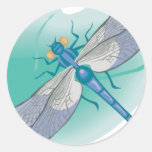 pretty blue dragonfly on leaf sticker