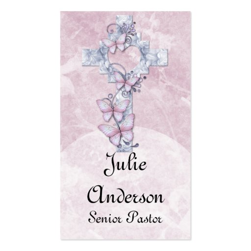 Pretty Blue Floral Christian Cross Business Cards (front side)