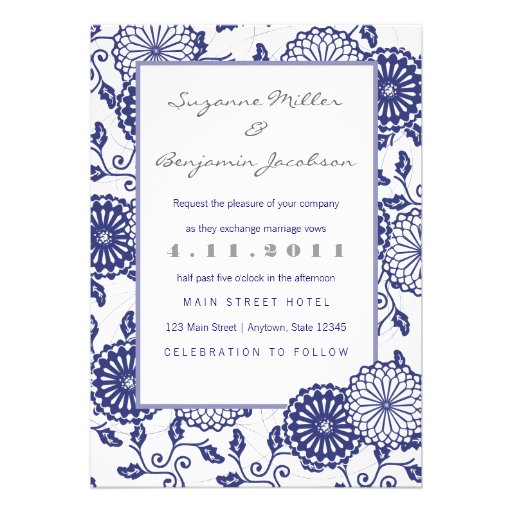Pretty Blue Floral Wedding Invitation