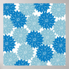 Pretty Blue Flower Blossoms Floral Pattern Posters