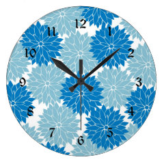 Pretty Blue Flower Blossoms Floral Pattern Print Wall Clock