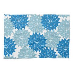 Pretty Blue Flower Blossoms Floral Pattern Print Hand Towels