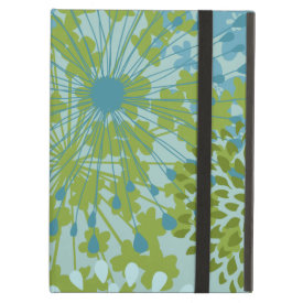 Pretty Blue Green Flower Floral Line Art Pattern iPad Folio Case