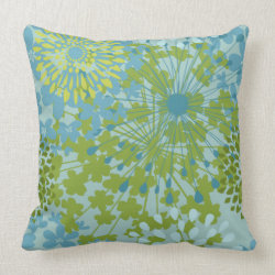 Pretty Blue Green Flower Floral Line Art Pattern Pillows