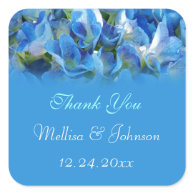 pretty blue hydrangea thank you wedding favor square stickers