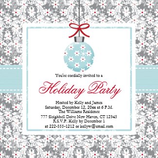 Blue and Silver Christmas Ornament Holiday Party Invitations