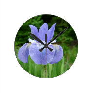 Pretty Blue Siberian Iris Floral Photography Round Clock