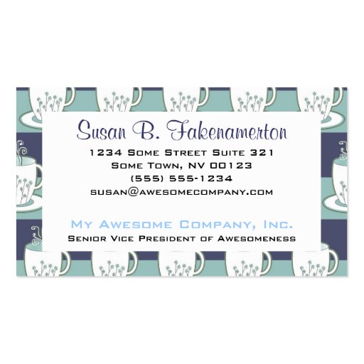 Pretty Blue Teacups Print Business Card Template (front side)