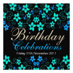 Pretty Blues Floral Birthday Invitation