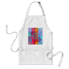 Pretty Bold Colorful Flower Bursts on Wide Stripes Aprons