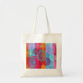 Pretty Bold Colorful Flower Bursts on Wide Stripes Bag