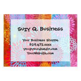 Pretty Bold Colorful Flower Bursts on Wide Stripes Business Card Templates