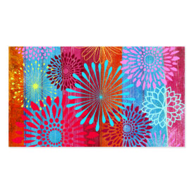 Pretty Bold Colorful Flower Bursts on Wide Stripes Business Card Template