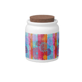 Pretty Bold Colorful Flower Bursts on Wide Stripes Candy Jars