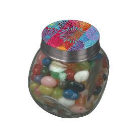 Pretty Bold Colorful Flower Bursts on Wide Stripes Glass Candy Jars