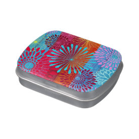 Pretty Bold Colorful Flower Bursts on Wide Stripes Jelly Belly Candy Tin