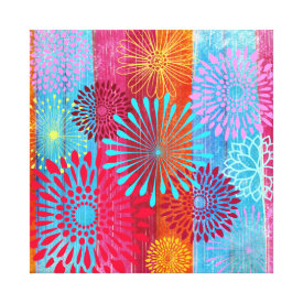 Pretty Bold Colorful Flower Bursts on Wide Stripes Canvas Prints