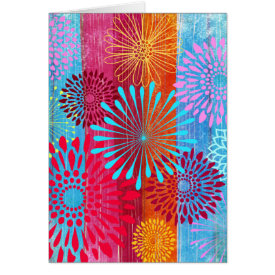 Pretty Bold Colorful Flower Bursts on Wide Stripes Greeting Card