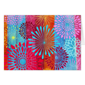 Pretty Bold Colorful Flower Bursts on Wide Stripes Card