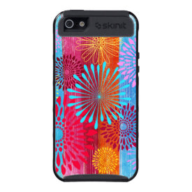 Pretty Bold Colorful Flower Bursts on Wide Stripes Covers For iPhone 5