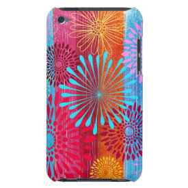 Pretty Bold Colorful Flower Bursts on Wide Stripes iPod Touch Case