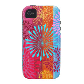 Pretty Bold Colorful Flower Bursts on Wide Stripes Case For The iPhone 4