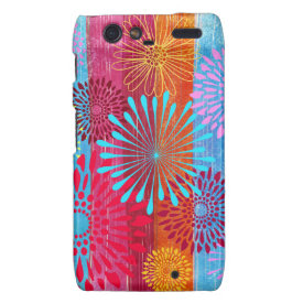 Pretty Bold Colorful Flower Bursts on Wide Stripes Droid RAZR Cover