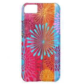 Pretty Bold Colorful Flower Bursts on Wide Stripes iPhone 5C Cases