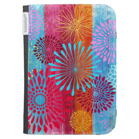 Pretty Bold Colorful Flower Bursts on Wide Stripes Kindle 3 Covers