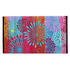 Pretty Bold Colorful Flower Bursts on Wide Stripes iPad Folio Covers