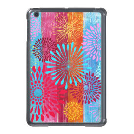 Pretty Bold Colorful Flower Bursts on Wide Stripes Case For iPad Mini