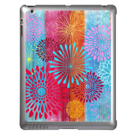 Pretty Bold Colorful Flower Bursts on Wide Stripes iPad Cases
