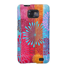 Pretty Bold Colorful Flower Bursts on Wide Stripes Galaxy S2 Cases
