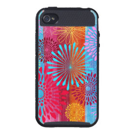 Pretty Bold Colorful Flower Bursts on Wide Stripes iPhone 4 Covers