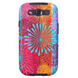 Pretty Bold Colorful Flower Bursts on Wide Stripes Galaxy S3 Covers