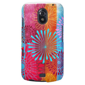Pretty Bold Colorful Flower Bursts on Wide Stripes Samsung Galaxy Nexus Cases