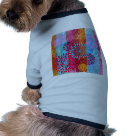 Pretty Bold Colorful Flower Bursts on Wide Stripes Pet Tee