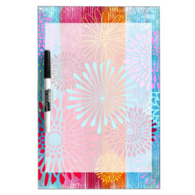 Pretty Bold Colorful Flower Bursts on Wide Stripes Dry Erase Whiteboards