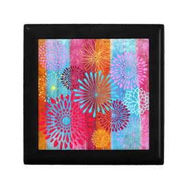 Pretty Bold Colorful Flower Bursts on Wide Stripes Jewelry Boxes