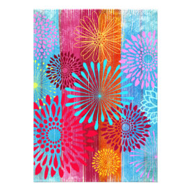 Pretty Bold Colorful Flower Bursts on Wide Stripes Announcement