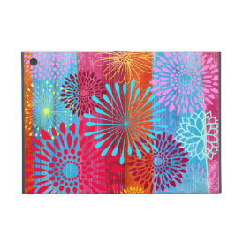 Pretty Bold Colorful Flower Bursts on Wide Stripes iPad Mini Covers