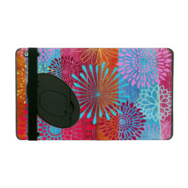 Pretty Bold Colorful Flower Bursts on Wide Stripes iPad Cover
