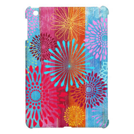 Pretty Bold Colorful Flower Bursts on Wide Stripes iPad Mini Cover