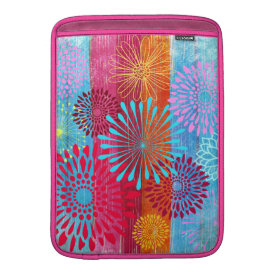 Pretty Bold Colorful Flower Bursts on Wide Stripes MacBook Sleeves
