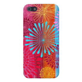 Pretty Bold Colorful Flower Bursts on Wide Stripes iPhone 5 Case