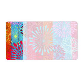Pretty Bold Colorful Flower Bursts on Wide Stripes Personalized Shipping Labels